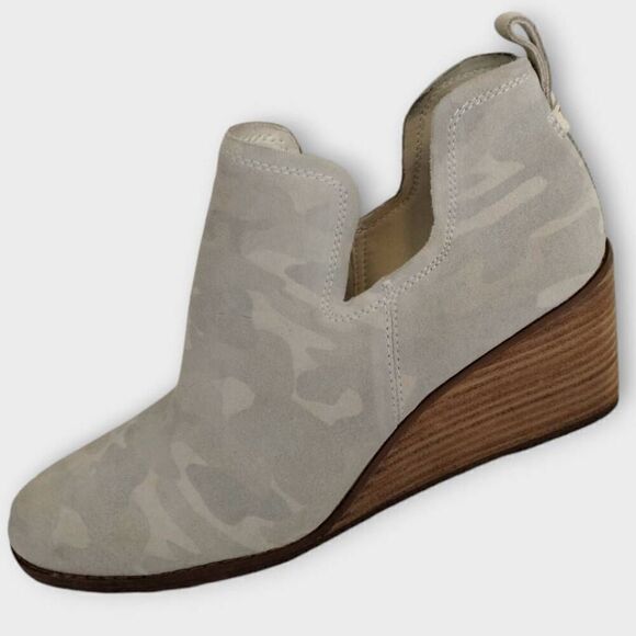 Toms Womens Bootie Sz 9.5 Kallie Wedge Bootie Suede‎ Grey White Camouflage Wedge - Picture 6 of 11